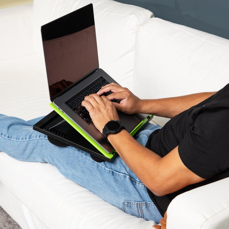 Mind Reader Lap Desk Laptop Stand, Bed Tray, Collapsible, Cushion, Portable, Dorm, Plastic, 14.75" L x 11" W x 7.3" H, Green - Image 2